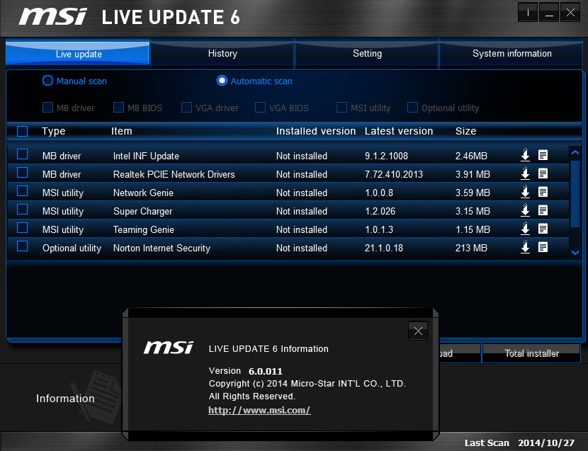 MSI Live Update 6.0.011