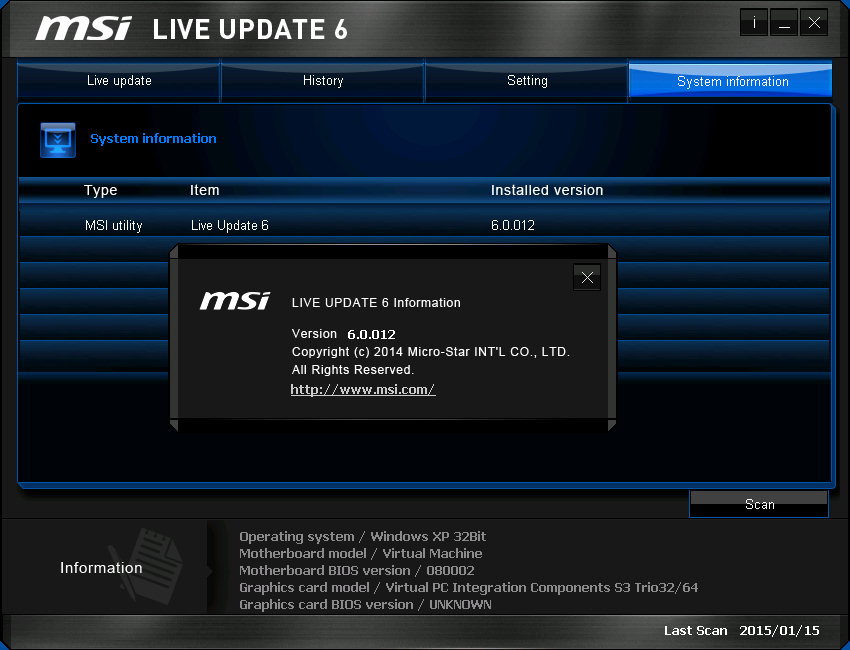 MSI Live Update 6.0.012